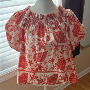 CeCe Red and White Smocked Top